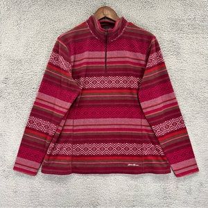 Eddie Bauer Fleece Sweater Quarter Zip Aztec Print Pink Women Size XL